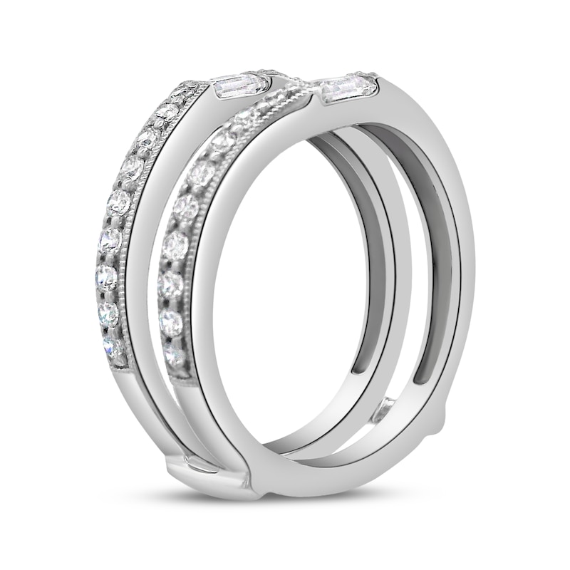 Main Image 2 of Lab-Grown Diamonds Round & Emerald-Cut Enhancer Ring 1/5 ct tw 14K White Gold