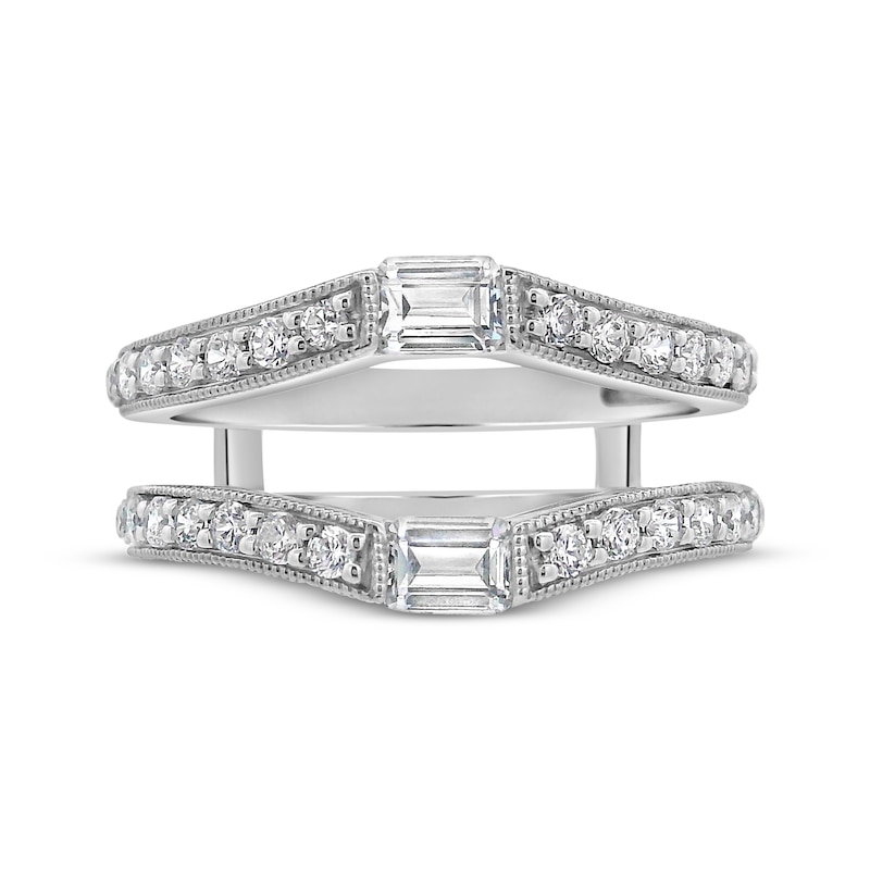 Main Image 3 of Lab-Grown Diamonds Round & Emerald-Cut Enhancer Ring 1/5 ct tw 14K White Gold