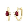 Thumbnail Image 1 of Oval-Cut Lab-Created Ruby & Diamond Bypass Huggie Hoop Earrings 1/5 ct tw 10K Yellow Gold