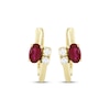 Thumbnail Image 2 of Oval-Cut Lab-Created Ruby & Diamond Bypass Huggie Hoop Earrings 1/5 ct tw 10K Yellow Gold