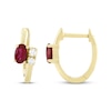 Thumbnail Image 3 of Oval-Cut Lab-Created Ruby & Diamond Bypass Huggie Hoop Earrings 1/5 ct tw 10K Yellow Gold