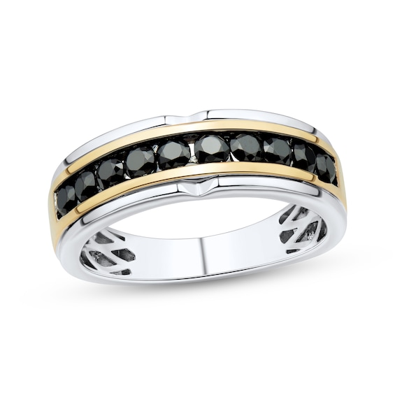 Men's Black Diamond Wedding Band 1 ct tw 10K Two-Tone Gold