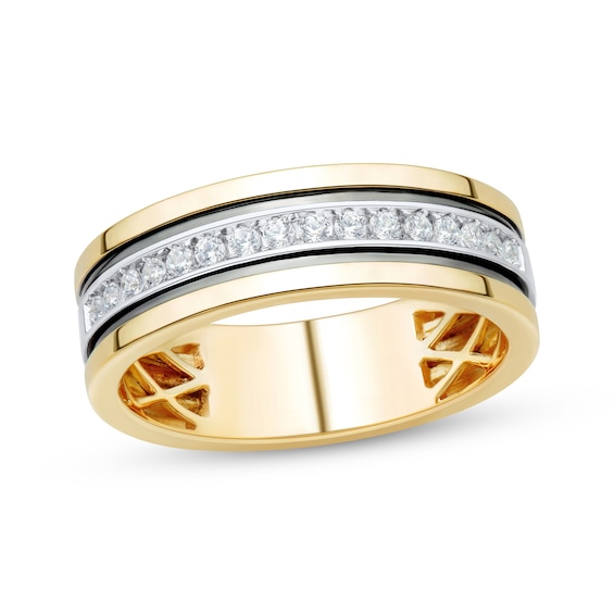 Men's Diamond Striped Wedding Band 1/4 ct tw 10K Two-Tone Gold