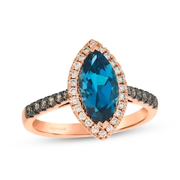 Le Vian Marquise-Cut Blue Topaz Ring 1/3 ct tw Diamonds 14K Strawberry Gold