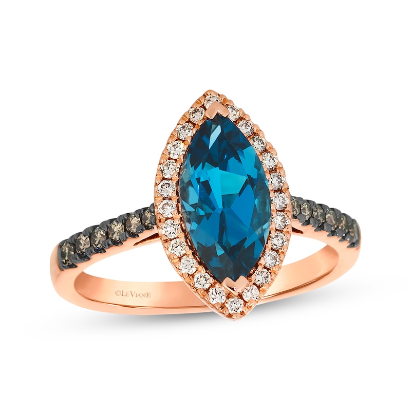 Main Image 1 of Le Vian Marquise-Cut Blue Topaz Ring 1/3 ct tw Diamonds 14K Strawberry Gold