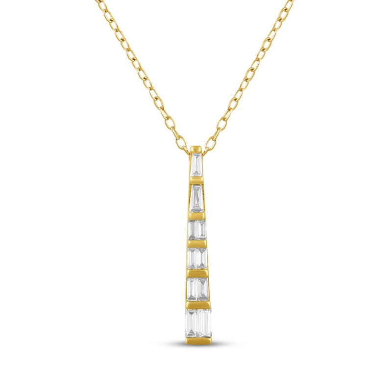 Main Image 1 of STUDIO BY KAY Baguette-Cut Lab-Grown Diamond Tapered Bar Necklace 1/4 ct tw 24K Yellow Gold Vermeil Sterling Silver 18"