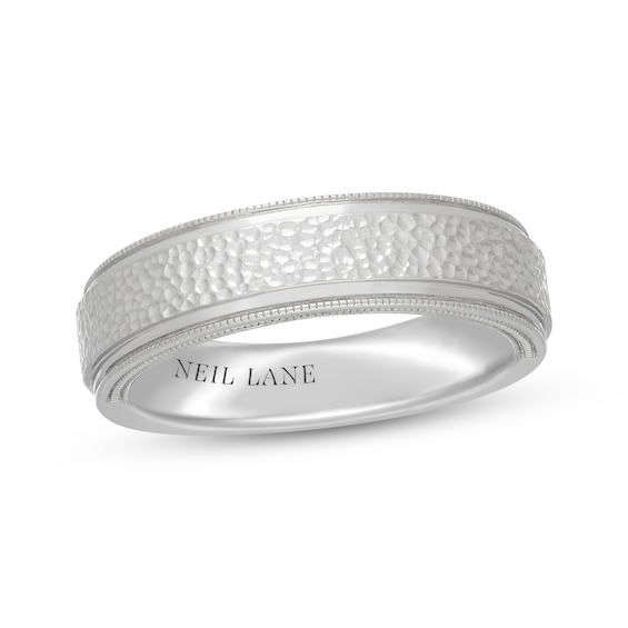 Neil Lane Men's Hammered Milgrain Wedding Band 14K White Gold