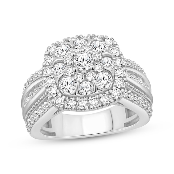 Now + Forever Round-Cut Multi-Diamond Cushion Halo Engagement Ring 2 ct tw 10K White Gold
