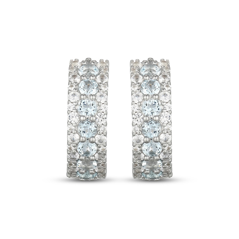 Main Image 2 of Aquamarine & White Lab-Created Sapphire Hoop Earrings Sterling Silver