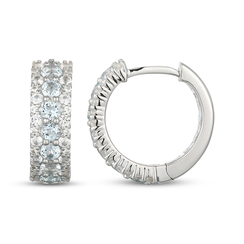Main Image 3 of Aquamarine & White Lab-Created Sapphire Hoop Earrings Sterling Silver