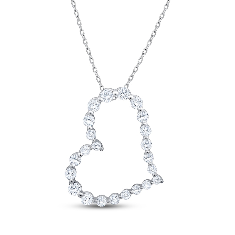Main Image 1 of KAY Lab-Grown Diamonds Graduated Tilted Heart Necklace 1 ct tw 10K White Gold 18"