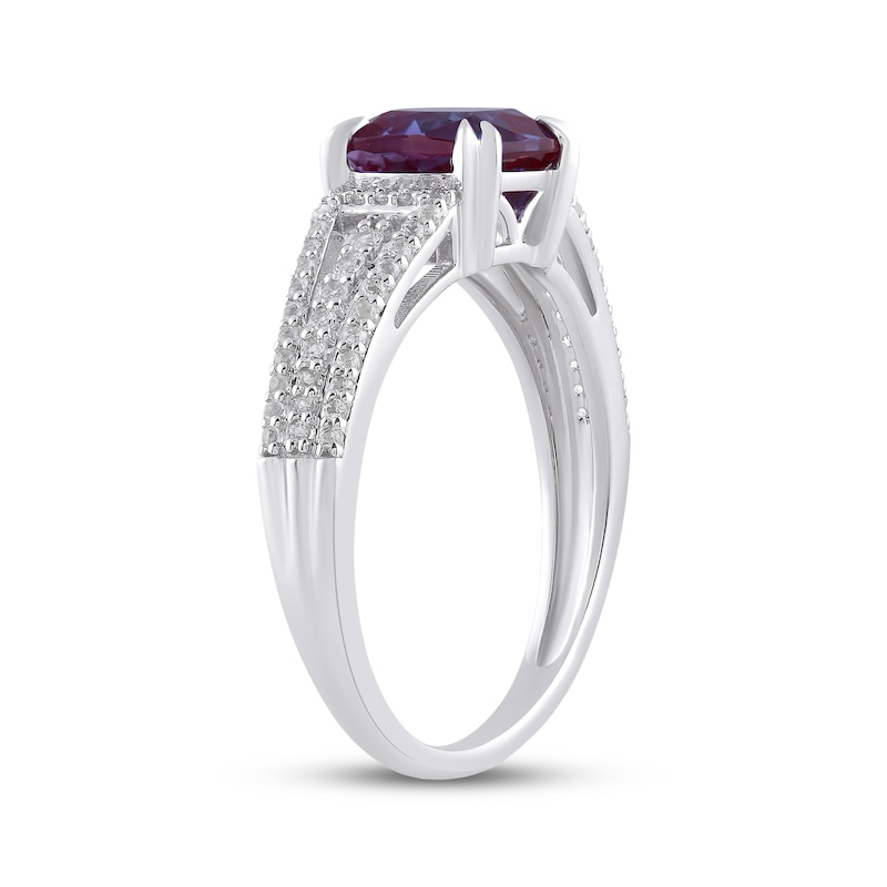 Main Image 2 of Cushion-Cut Lab-Created Alexandrite & White Lab-Created Sapphire Ring Sterling Silver