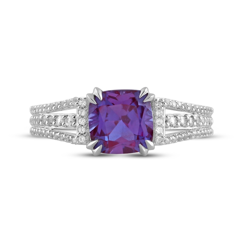 Main Image 3 of Cushion-Cut Lab-Created Alexandrite & White Lab-Created Sapphire Ring Sterling Silver