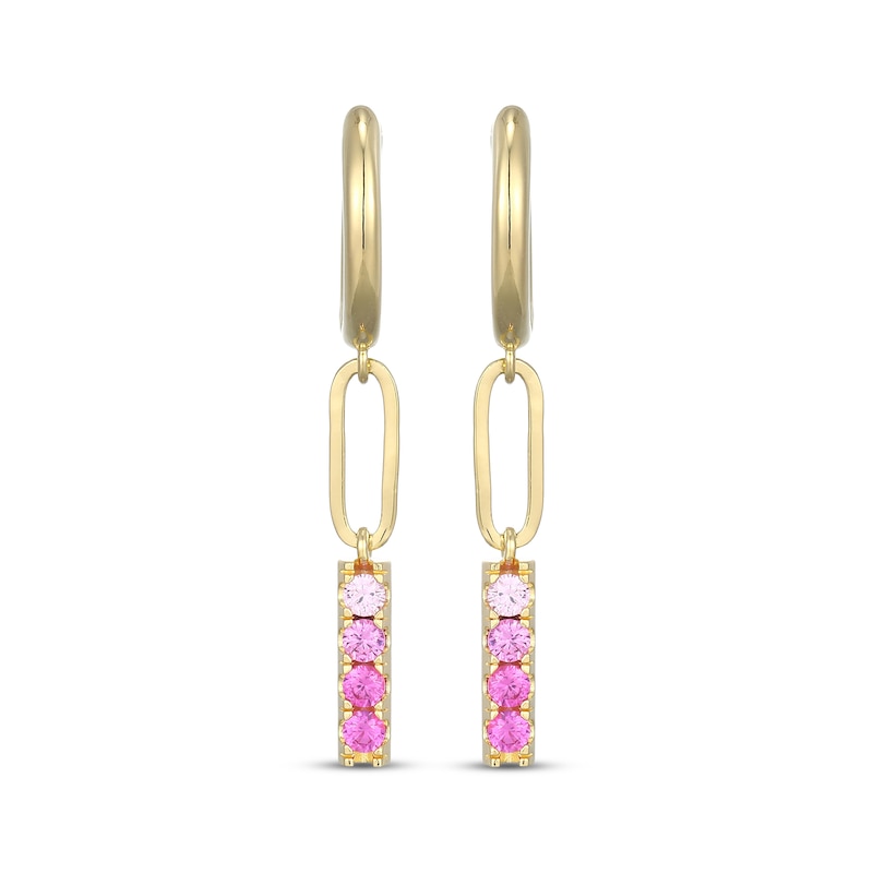 Main Image 2 of STUDIO BY KAY Pink Lab-Created Sapphire Ombré Hoop Drop Earrings 24K Yellow Gold Vermeil Sterling Silver