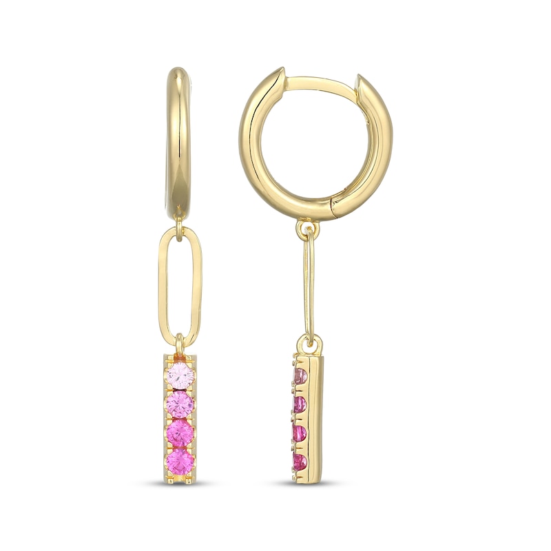 Main Image 3 of STUDIO BY KAY Pink Lab-Created Sapphire Ombré Hoop Drop Earrings 24K Yellow Gold Vermeil Sterling Silver