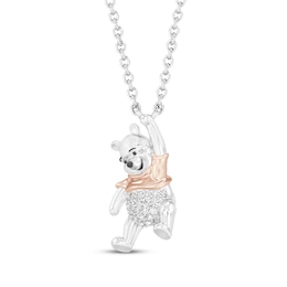 Disney Treasures Winnie the Pooh Diamond Necklace 1/20 ct tw Sterling Silver & 10K Rose Gold 18"