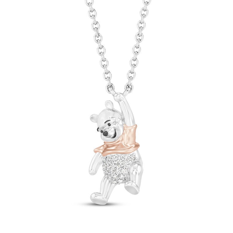 Main Image 1 of Disney Treasures Winnie the Pooh Diamond Necklace 1/20 ct tw Sterling Silver & 10K Rose Gold 18"