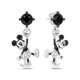 Disney Treasures Mickey Mouse Black Onyx & Diamond Dangle Earrings 1/20 ct tw Sterling Silver