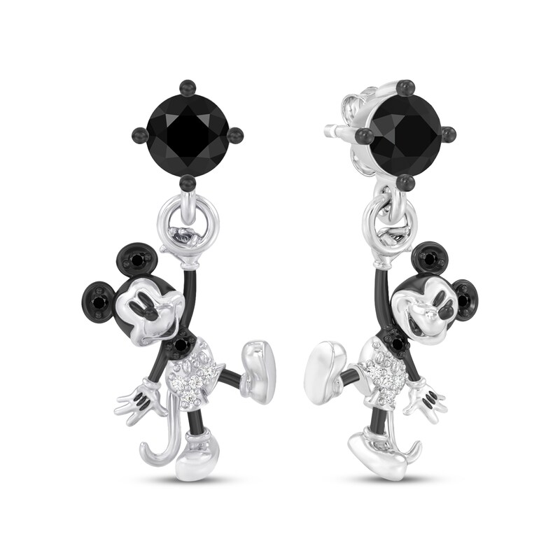 Main Image 1 of Disney Treasures Mickey Mouse Black Onyx & Diamond Dangle Earrings 1/20 ct tw Sterling Silver