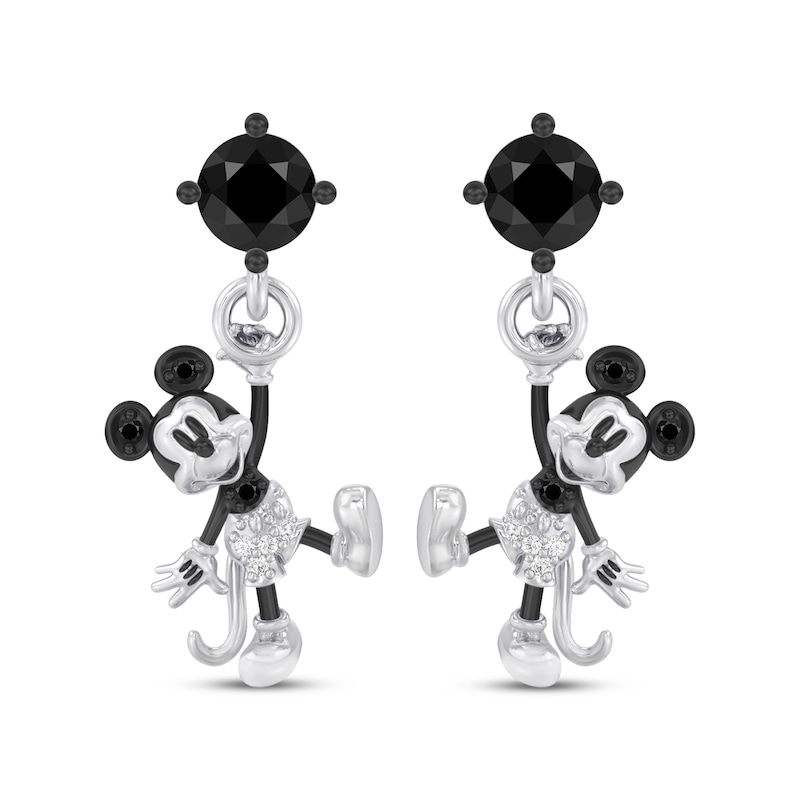Main Image 2 of Disney Treasures Mickey Mouse Black Onyx & Diamond Dangle Earrings 1/20 ct tw Sterling Silver