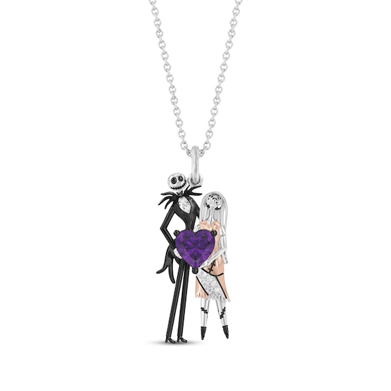 Disney Treasures The Nightmare Before Christmas "Jack & Sally" Amethyst & Diamond Accent Necklace Sterling Silver & 18K Rose Gold Vermeil 19"