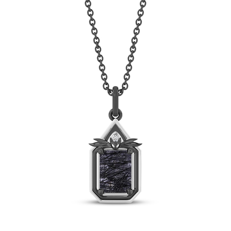 Main Image 1 of Disney Treasures The Nightmare Before Christmas Octagon-Cut Black Quartz & Diamond Accent Necklace Black Rhodium-Plated Sterling Silver 19"