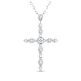 Diamond Vintage-Style Cross Necklace 1/5 ct tw Sterling Silver 18"