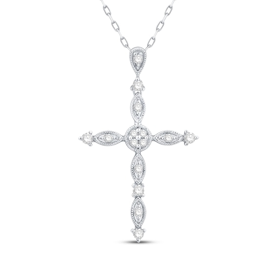 Diamond Vintage-Style Cross Necklace 1/5 ct tw Sterling Silver 18"