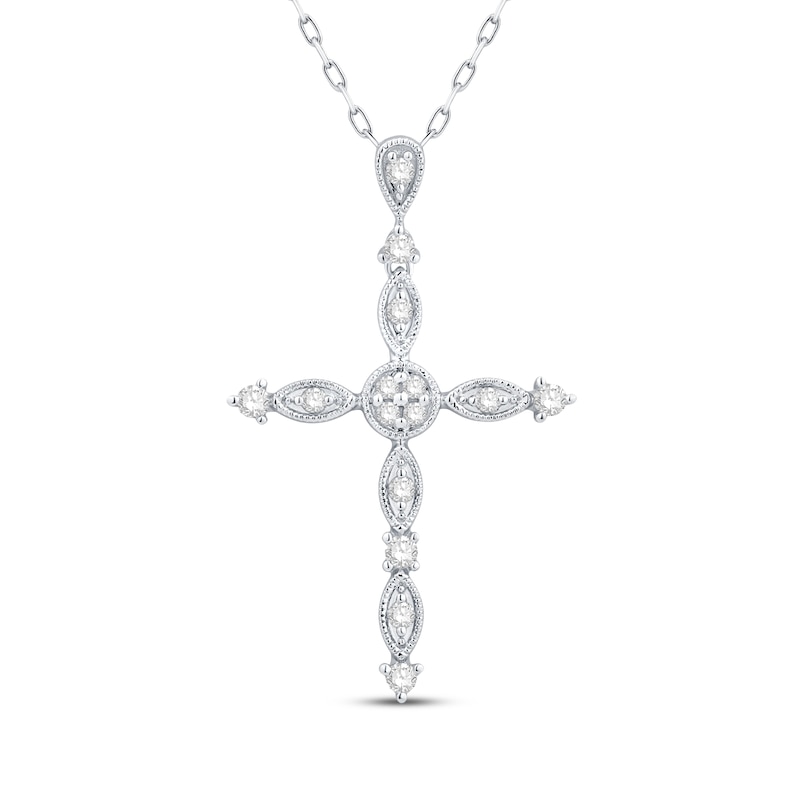 Main Image 1 of Diamond Vintage-Style Cross Necklace 1/5 ct tw Sterling Silver 18"