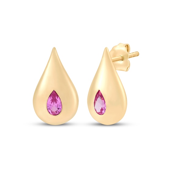 STUDIO BY KAY Pear-Shaped Pink Lab-Created Sapphire Teardrop Stud Earrings 24K Yellow Gold Vermeil Sterling Silver