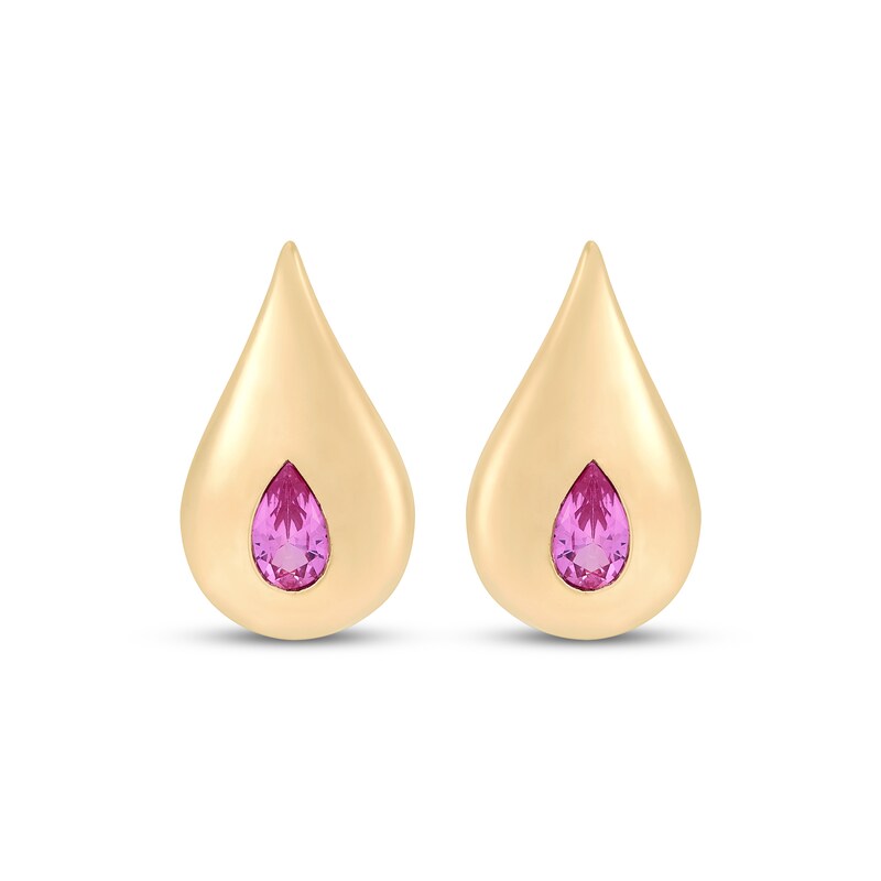 Main Image 2 of STUDIO BY KAY Pear-Shaped Pink Lab-Created Sapphire Teardrop Stud Earrings 24K Yellow Gold Vermeil Sterling Silver