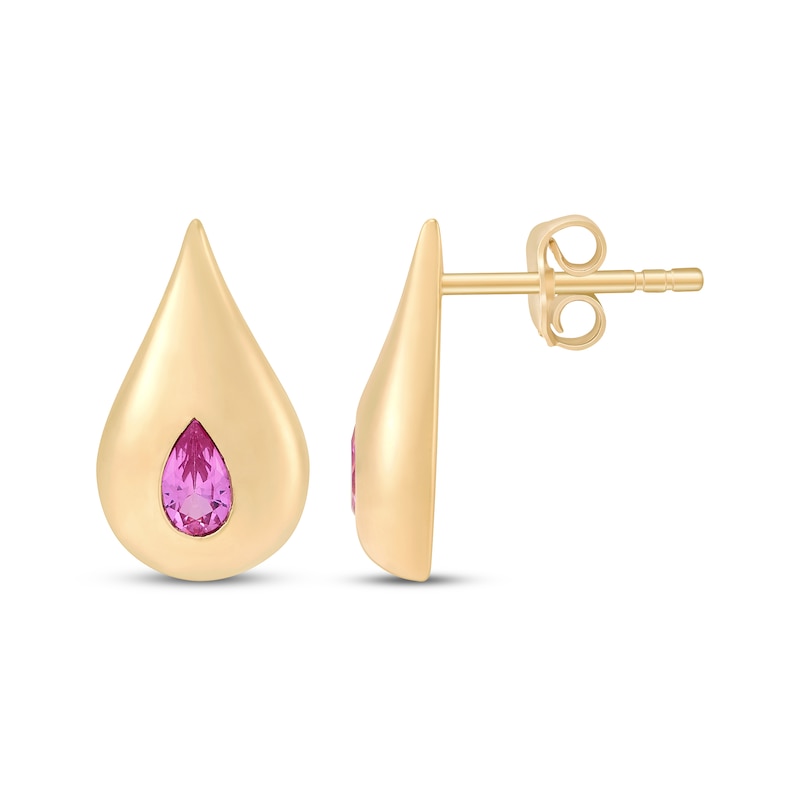 Main Image 3 of STUDIO BY KAY Pear-Shaped Pink Lab-Created Sapphire Teardrop Stud Earrings 24K Yellow Gold Vermeil Sterling Silver