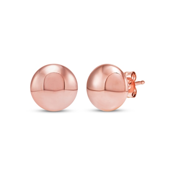 Flat Ball Stud Earrings 14K Rose Gold 8mm