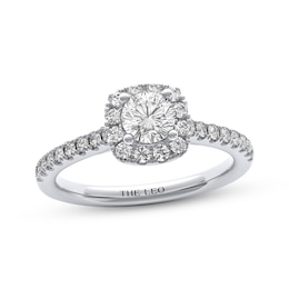 THE LEO Diamond Round-Cut Cushion Halo Engagement Ring 7/8 ct tw 14K White Gold