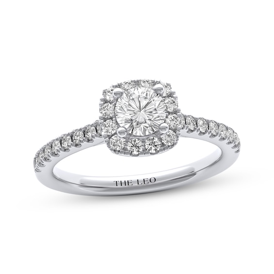 THE LEO Diamond Round-Cut Cushion Halo Engagement Ring 7/8 ct tw 14K White Gold