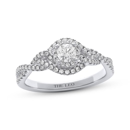 THE LEO Diamond Round-Cut Bypass Halo Engagement Ring 5/8 ct tw 14K White Gold
