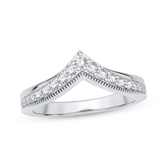 Now + Forever Diamond Vintage Style Chevron Anniversary Band 1/4 ct tw Round-cut 14K White Gold