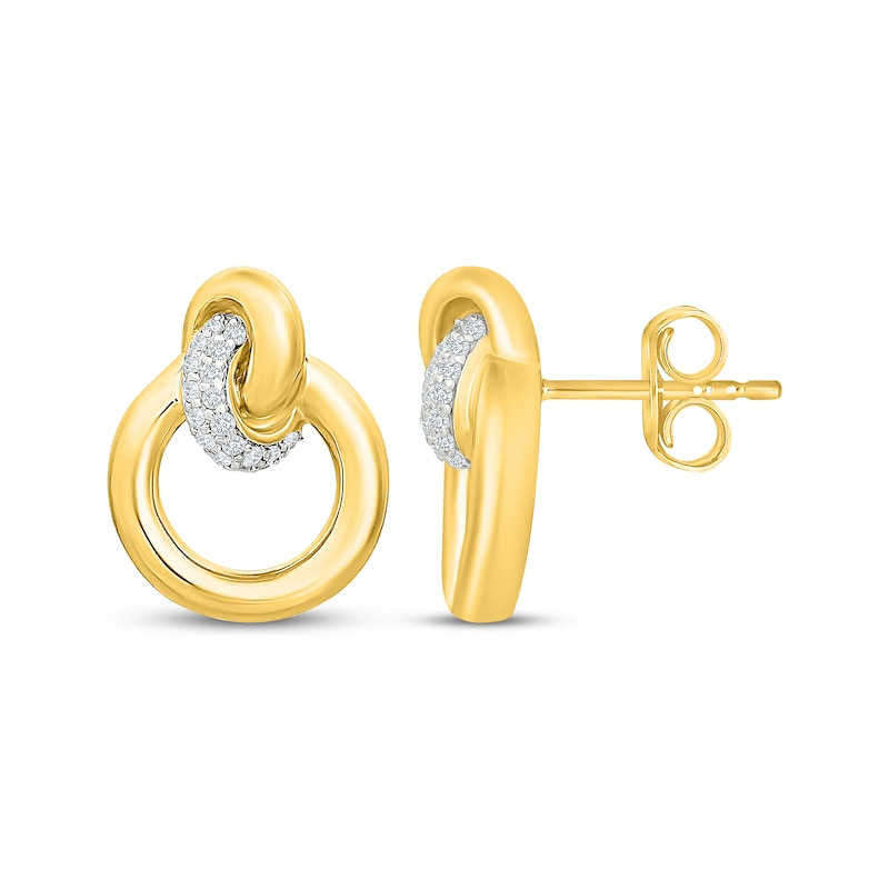 Main Image 3 of Diamond Circle Knot Earrings 1/5 ct tw 14K Yellow Gold Vermeil Sterling Silver