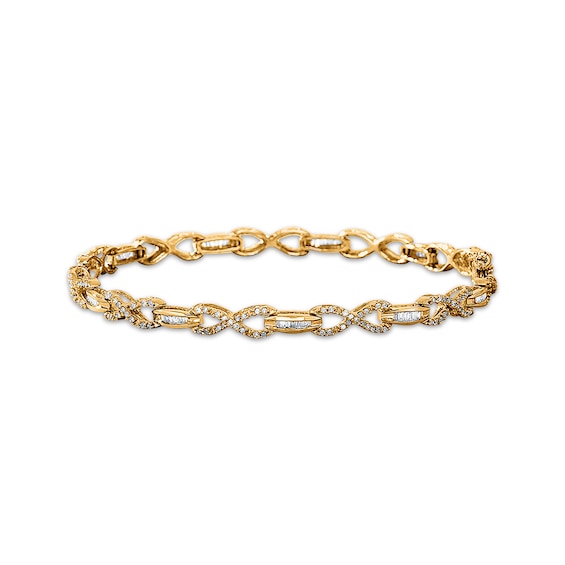 Diamond Infinity Bracelet 1 cttw Baguette & Round 10K Yellow Gold 7.25"