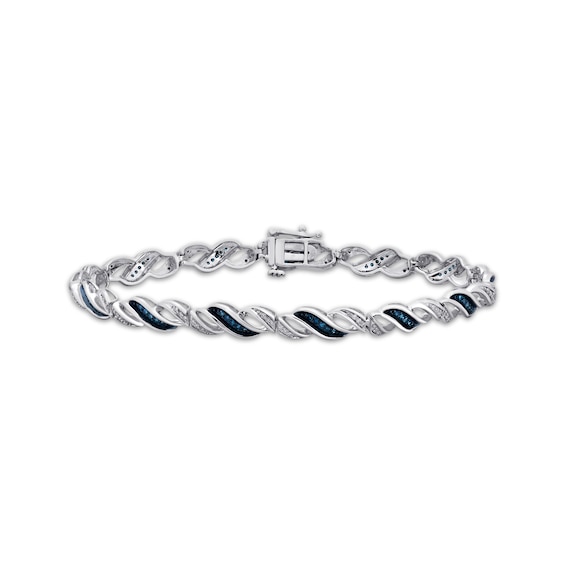 Blue & White Diamond Swirl Bracelet 1/2 ct tw Round-cut Sterling Silver 7.25"