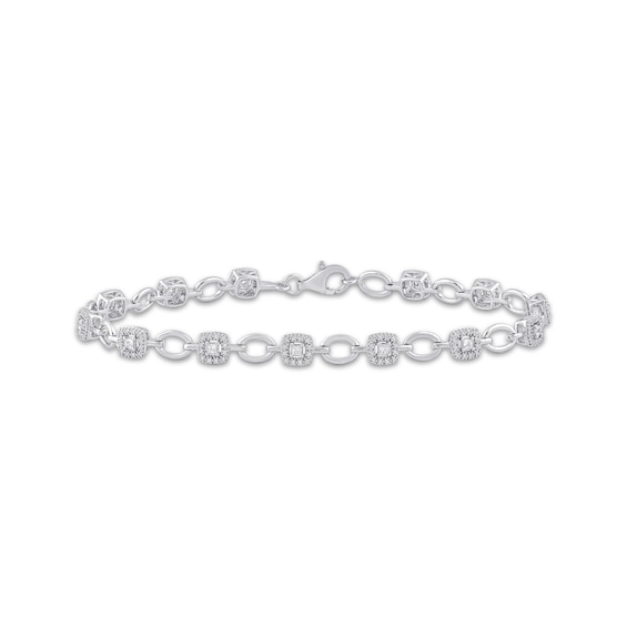 Princess & Round-Cut Diamond Link Bracelet 1/2 ct tw 10K White Gold 7.25“