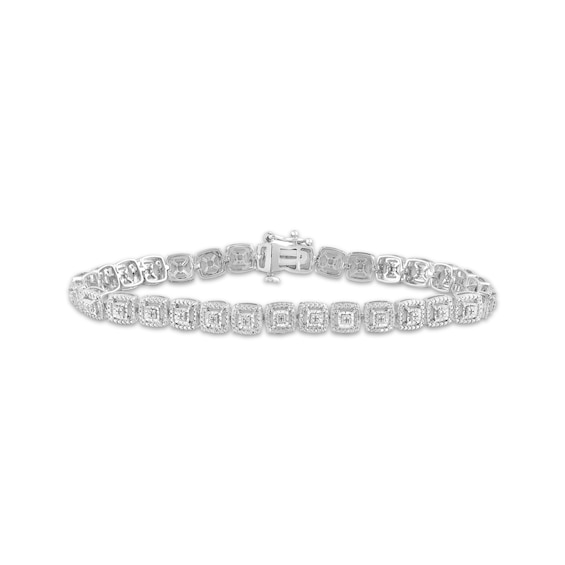 Diamond Cushion Link Bracelet 1/10 ct tw Sterling Silver 7.25"