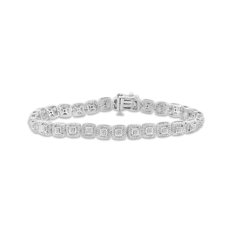 Main Image 1 of Diamond Cushion Link Bracelet 1/4 ct tw Sterling Silver 7.25"