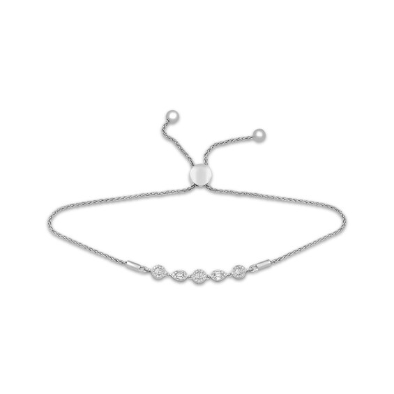 Baguette & Round-Cut Diamond Bolo Bracelet 1/5 ct tw Sterling Silver