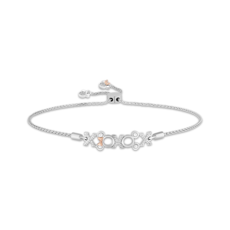 Main Image 1 of Disney Treasures Mickey & Minnie "XO" Bolo Bracelet 1/8 ct tw Sterling Silver & 10K Rose Gold 8.5"