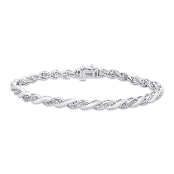 Diamond Alternating Wavy Link Bracelet 1/4 ct tw Sterling Silver 7.5"