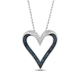 Blue & White Diamond Twist Heart Necklace 1/6 ct tw Sterling Silver 18"