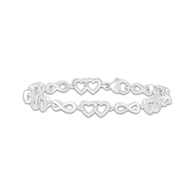 Main Image 1 of Diamond Double Heart & Infinity Link Bracelet 1/10 ct tw Sterling Silver 7"