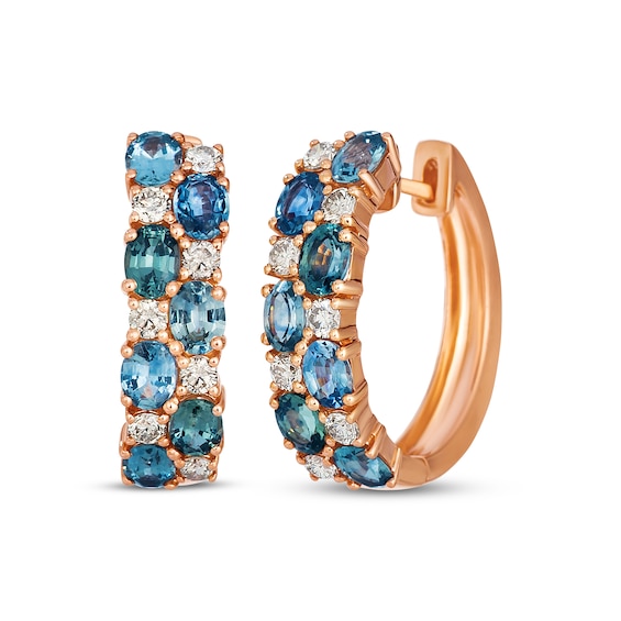 Le Vian Montana Sapphire Ombré Hoop Earrings 1/2 ct tw Diamonds 14K Strawberry Gold