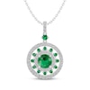 Thumbnail Image 1 of Lab-Created Emerald & White Lab-Created Sapphire Double Halo Necklace Sterling Silver 18"